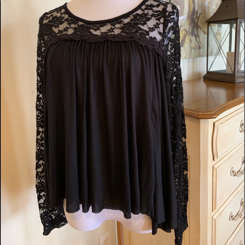 Black lace swing top